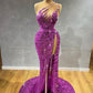 Robe de soirée longue perlée de luxe rose violet magnifique robe de bal unique nv35
