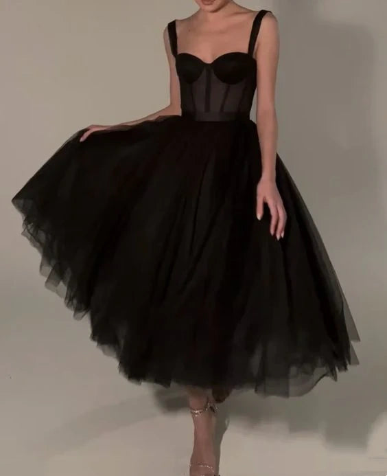 Schwarzes, modisches, herzförmiger Ausschnitt, langer Tüll, Ballkleid für Teenager, formelles Kleid aus Tüll, Abendkleid, Abschlussfeier, NV119