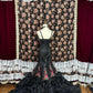 Schwarzes, florales, perlenbesetztes, langes Meerjungfrau-Ballkleid mit Fischschwanz-Ausschnitt, Abendkleid für Quinceanera, NV4641