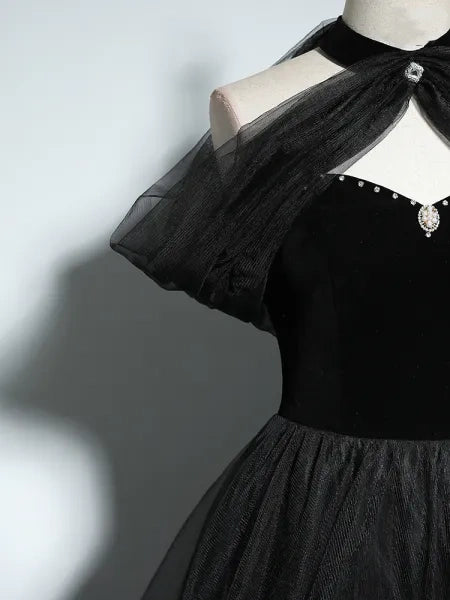 Robe de bal noire chic et magnifique en perles et strass, coupe trapèze/princesse, col haut, sans manches, dos nu, longueur au sol/longue, robe de soirée formelle, nv2643