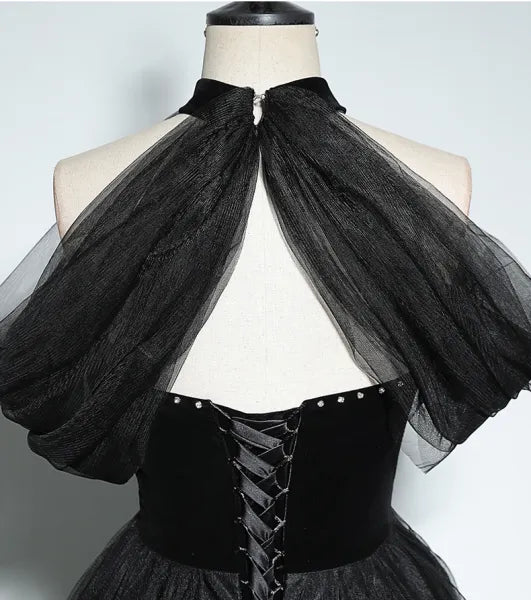 Robe de bal noire chic et magnifique en perles et strass, coupe trapèze/princesse, col haut, sans manches, dos nu, longueur au sol/longue, robe de soirée formelle, nv2643