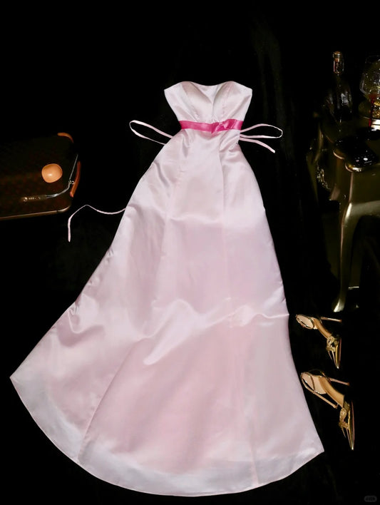 Pink Simple Fashion Homecoming Dress Long Satin Prom Dress Evening Dress Party Dress nv4313