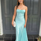 Blaues schlichtes, elegantes Spaghettiträgerkleid mit langen Seitenschlitzen, schmale Passform, Ballkleid, Abendkleid, Partykleid, NV1640