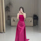 Pink simple fashion elegant tube top off shoulder long velvet satin stitching pleated long evening dress prom dress party dress nv2610