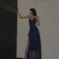 Navy Blue Fashion Elegant Low Cut V Neck Sequined Long Tulle Slit Evening Dress Prom Party Dress nv2609