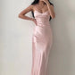 Neckholder-Abendkleid aus Satin in Rosa, Etui-Form, nv1634