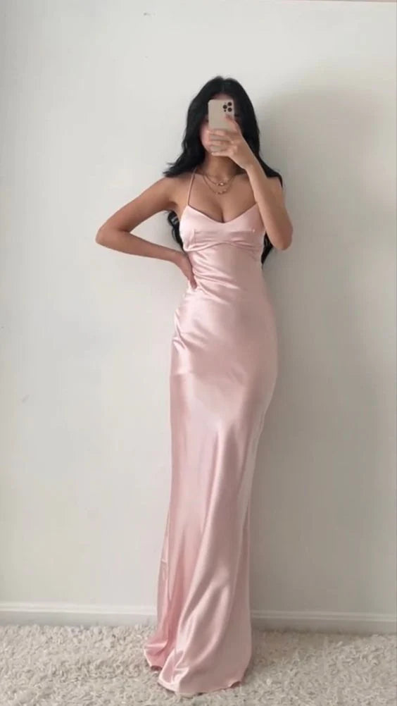 Neckholder-Abendkleid aus Satin in Rosa, Etui-Form, nv1634