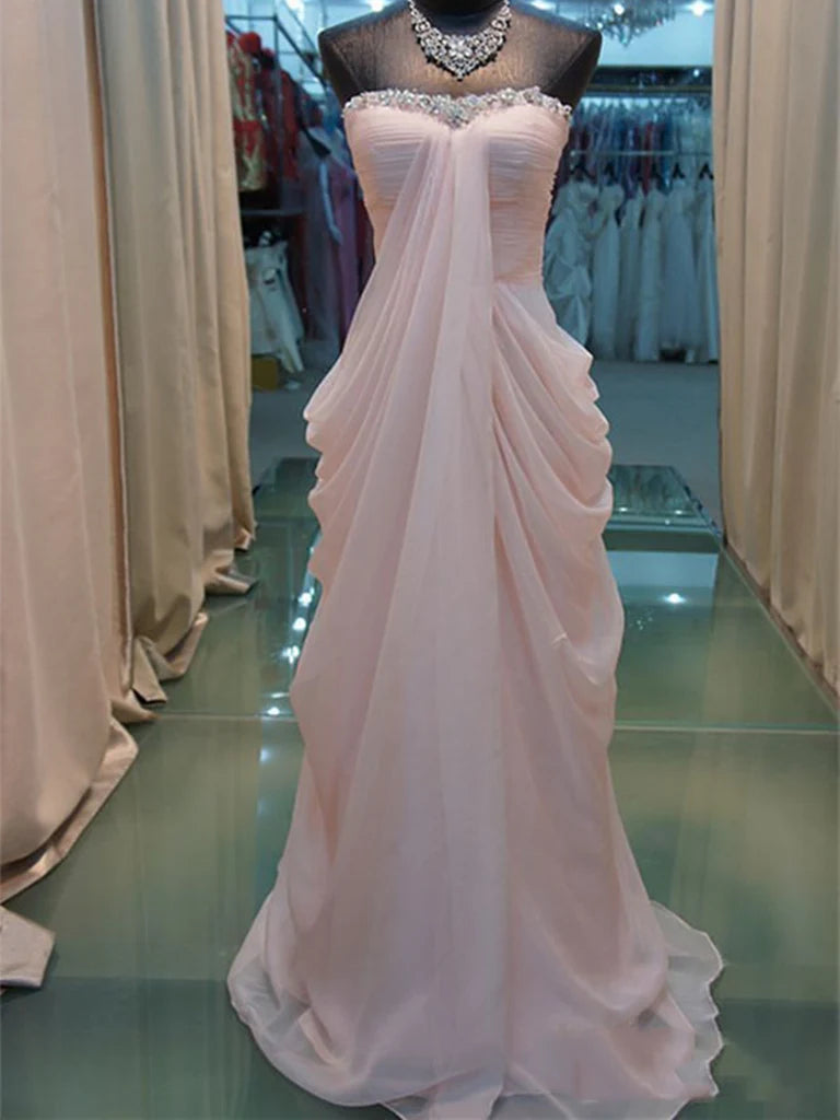 Robe de soirée rose élégante à épaules dénudées et à volants, longueur au sol, décolleté en cœur, robe de bal rose, longueur au sol, nv2052