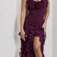 Robe de soirée élégante en mousseline de soie violette, longue, à volants, bretelles spaghetti, robe de soirée, robe de soirée, robe d'invitée de mariage, robe de bal, nv3826