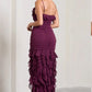Robe de soirée élégante en mousseline de soie violette, longue, à volants, bretelles spaghetti, robe de soirée, robe de soirée, robe d'invitée de mariage, robe de bal, nv3826