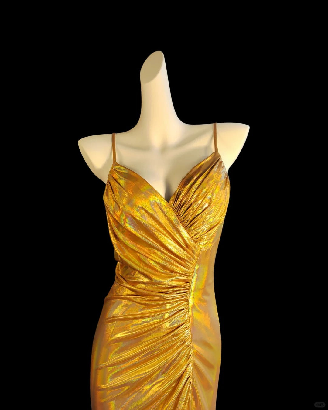 Vintage Gold Elegant Spaghettiträger Schlitz Sexy Langes Satin Ballkleid Abendkleid NV5233