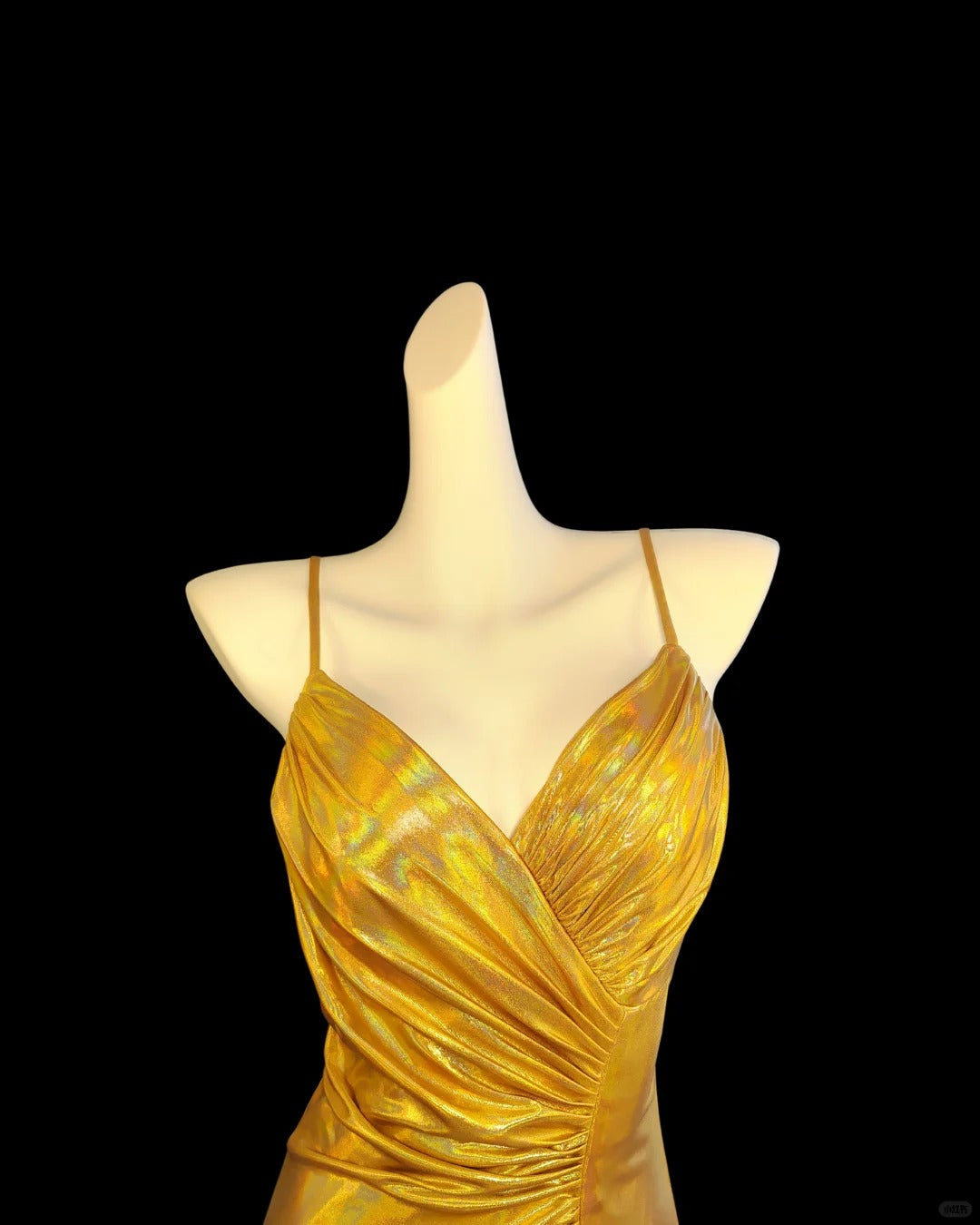 Vintage Gold Elegant Spaghettiträger Schlitz Sexy Langes Satin Ballkleid Abendkleid NV5233