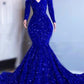 NiceVestidos - Robe de bal longue à manches longues et épaules dénudées, ornée de sequins, bleu royal NV6061