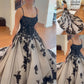 Dunkelgrau-schwarzes Spitzenkleid mit Farbverlauf | Glitzerndes Tüll-Abendkleid mit Schleppe, trägerlos/mit Spaghettiträgern, atemberaubendes Abendkleid NV6323