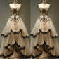 Dark Gothic Style Beige-Black Contrast Lace Strapless Ballgown - Retro Theme Dinner & Cosplay Dress NV6393