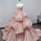 Robe de soirée longue en tulle rose, élégante et exquise, avec des appliques florales, robe de mariée nv3819