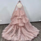 Robe de soirée longue en tulle rose, élégante et exquise, avec des appliques florales, robe de mariée nv3819