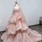 Robe de soirée longue en tulle rose, élégante et exquise, avec des appliques florales, robe de mariée nv3819