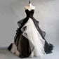 Gothic Black and White Off Shoulder Ruffled Corset A-Line Long Prom Gown Evening Dress Party Dress nv2606