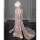 pink gorgeous sparkling pretty mermaid ball gown with detachable bow long elegant sequin formal prom dress eveng Dress Party Dress nv3725