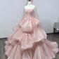 Robe de soirée longue en tulle rose, élégante et exquise, avec des appliques florales, robe de mariée nv3819