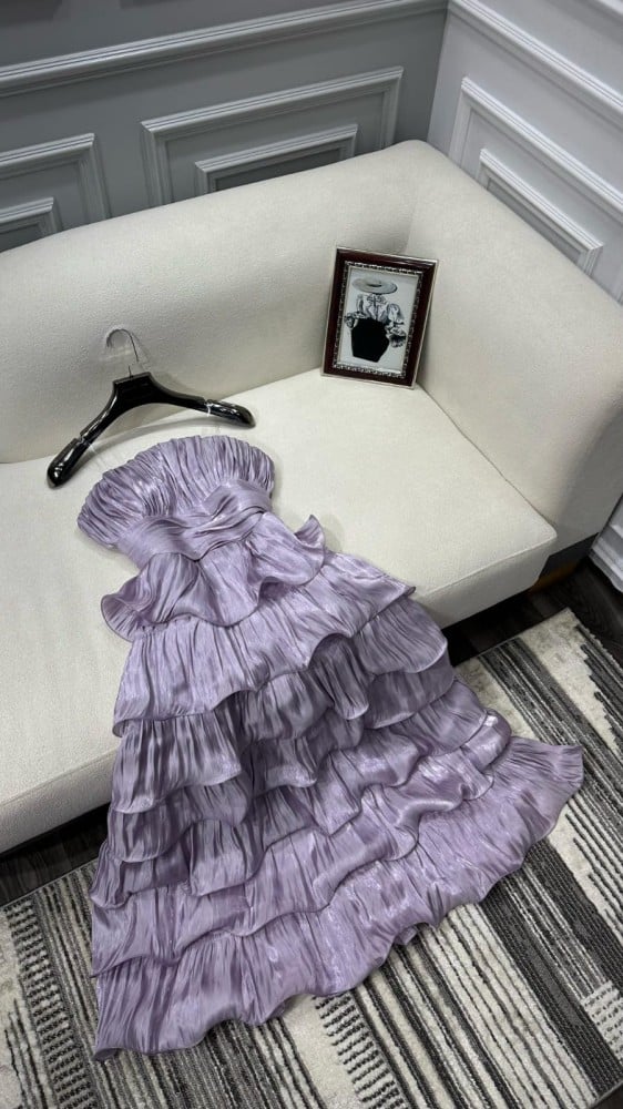 Schulterfreies, gewelltes, gestuftes Mini-Partykleid, Geburtstags-Outfit, Abendkleid, Ballkleid nv2049