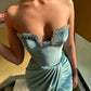 Classic off-the-shoulder long crystal front slit long velvet ball gown nv1756