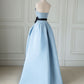 Blue Strapless Elegant Satin Long Ball Gown Evening Dress nv3187