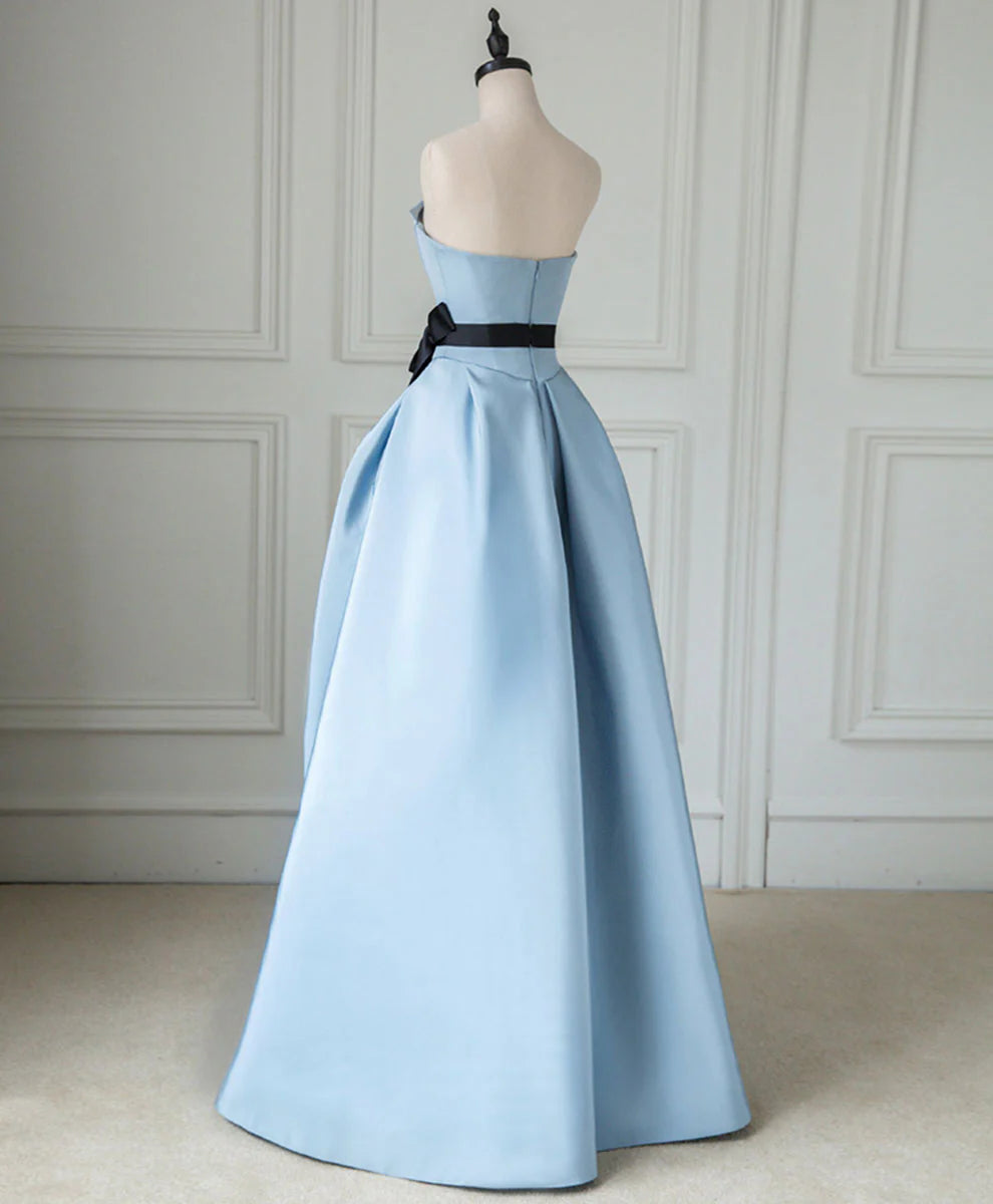 Blue Strapless Elegant Satin Long Ball Gown Evening Dress nv3187