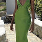 Grünes V-Ausschnitt Neckholder Elegantes langes Partykleid Abendkleid Ballkleid nv1984