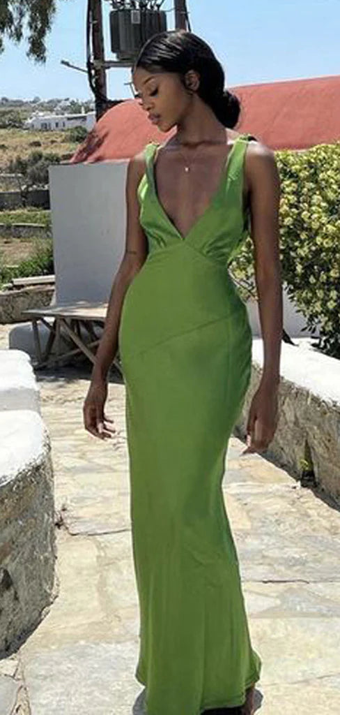 Grünes V-Ausschnitt Neckholder Elegantes langes Partykleid Abendkleid Ballkleid nv1984