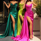 Robe de soirée longue en satin jaune, sexy, col en V, épaules dénudées, robe de bal formelle, nv125