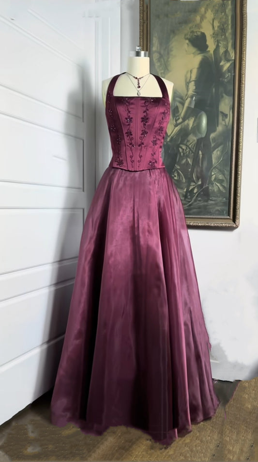 Burgunderrotes, elegantes, glänzendes, mit Perlen besetztes, langes Tüll-Ballkleid, Abendkleid, Partykleid, NV2608
