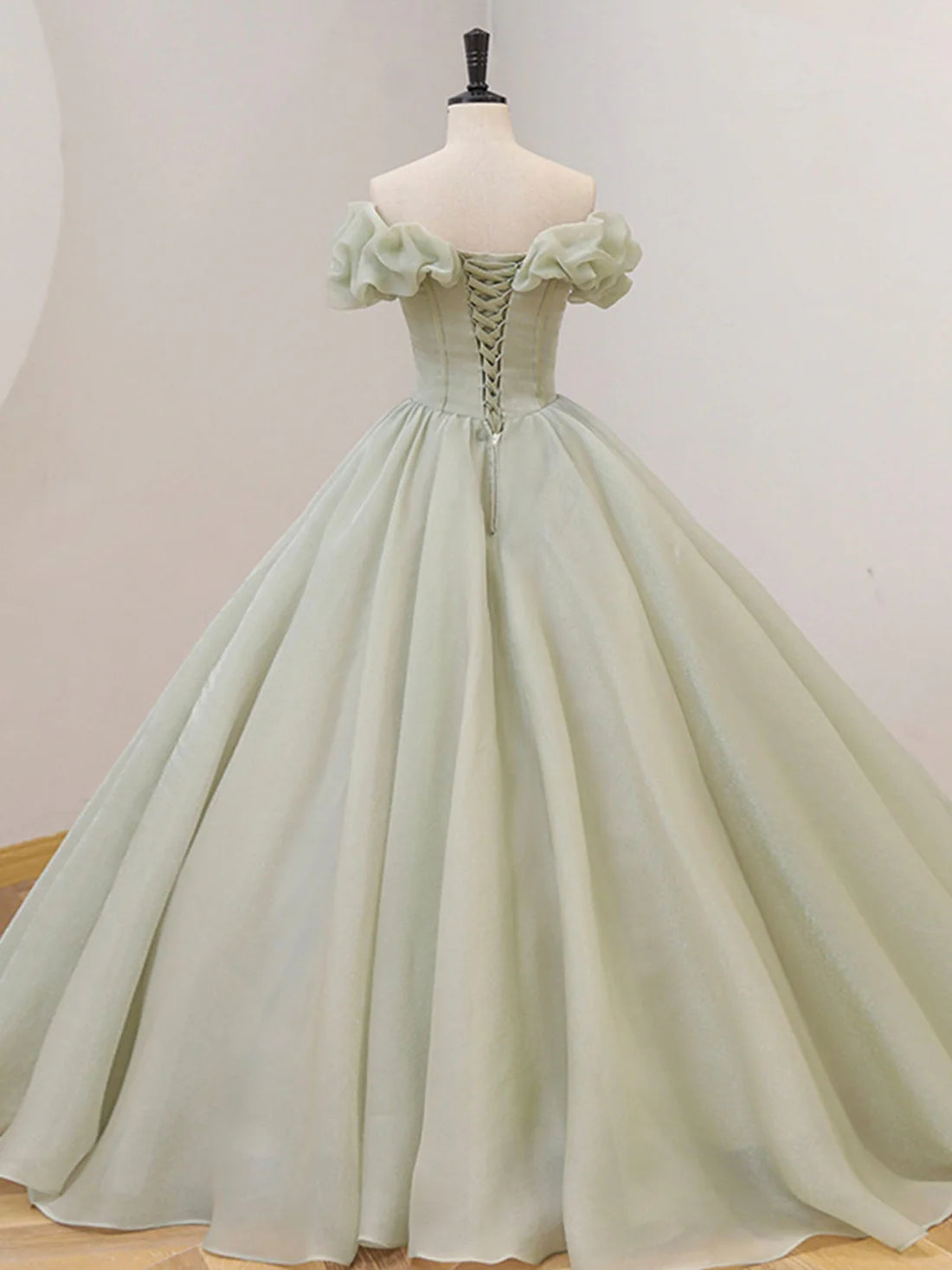 Grünes, langes Ballkleid aus Tüll mit Perlenbesatz, grünes, formelles Abschlusskleid nv1529