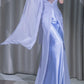 Robe de soirée longue en mousseline de soie violette ornée de perles nv5130