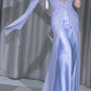 Robe de soirée longue en mousseline de soie violette ornée de perles nv5130