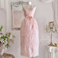 Robe de soirée rose rétro élégante brodée avec boutons de fleurs, taille longue, tulle, velours, nœud, jupe gâteau, robe de bal, robe de bal nv4087