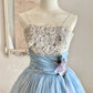 Robe Tutu bleue douce et mignonne avec une fleur violette autour de la taille, jupe trapèze, robe de bal mi-longue/courte, robe de soirée, robe de cérémonie pour adulte, robe d'anniversaire, robe de bal nv4097