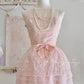Robe de soirée rose rétro élégante brodée avec boutons de fleurs, taille longue, tulle, velours, nœud, jupe gâteau, robe de bal, robe de bal nv4087