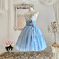 Robe Tutu bleue douce et mignonne avec une fleur violette autour de la taille, jupe trapèze, robe de bal mi-longue/courte, robe de soirée, robe de cérémonie pour adulte, robe d'anniversaire, robe de bal nv4097