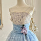 Robe Tutu bleue douce et mignonne avec une fleur violette autour de la taille, jupe trapèze, robe de bal mi-longue/courte, robe de soirée, robe de cérémonie pour adulte, robe d'anniversaire, robe de bal nv4097