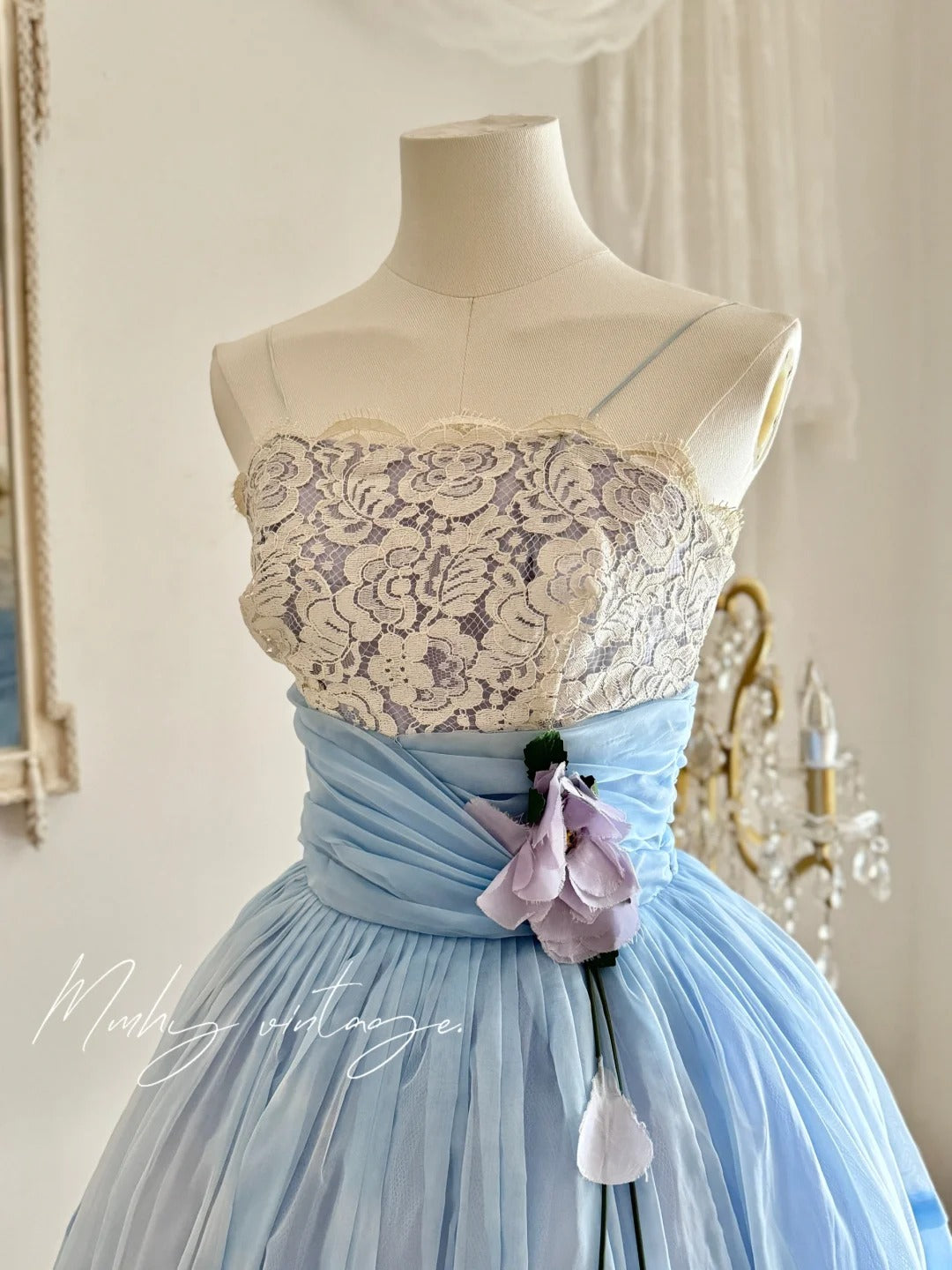 Robe Tutu bleue douce et mignonne avec une fleur violette autour de la taille, jupe trapèze, robe de bal mi-longue/courte, robe de soirée, robe de cérémonie pour adulte, robe d'anniversaire, robe de bal nv4097