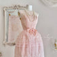 Robe de soirée rose rétro élégante brodée avec boutons de fleurs, taille longue, tulle, velours, nœud, jupe gâteau, robe de bal, robe de bal nv4087