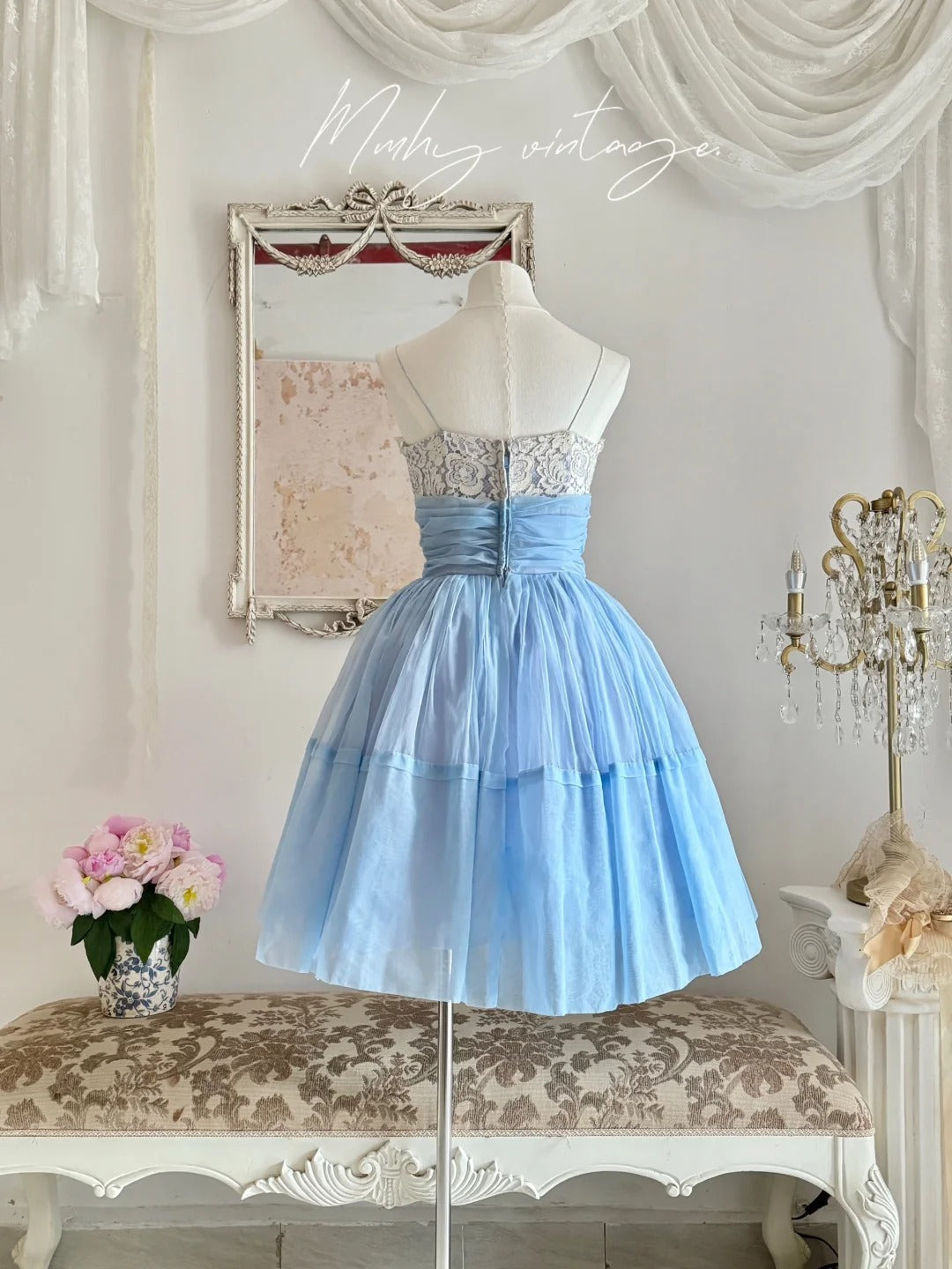 Robe Tutu bleue douce et mignonne avec une fleur violette autour de la taille, jupe trapèze, robe de bal mi-longue/courte, robe de soirée, robe de cérémonie pour adulte, robe d'anniversaire, robe de bal nv4097