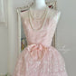Robe de soirée rose rétro élégante brodée avec boutons de fleurs, taille longue, tulle, velours, nœud, jupe gâteau, robe de bal, robe de bal nv4087