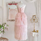 Robe de soirée rose rétro élégante brodée avec boutons de fleurs, taille longue, tulle, velours, nœud, jupe gâteau, robe de bal, robe de bal nv4087