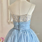 Robe Tutu bleue douce et mignonne avec une fleur violette autour de la taille, jupe trapèze, robe de bal mi-longue/courte, robe de soirée, robe de cérémonie pour adulte, robe d'anniversaire, robe de bal nv4097