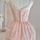 Robe de soirée rose rétro élégante brodée avec boutons de fleurs, taille longue, tulle, velours, nœud, jupe gâteau, robe de bal, robe de bal nv4087