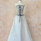 Robe de soirée en mousseline de soie, robe de bal, robe de cérémonie, anniversaire, adulte, robe de soirée, robe trapèze, jupe trapèze, nœud papillon, longue, longueur au sol, noir et blanc, à pois, rétro, NV4092