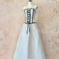 Robe de soirée en mousseline de soie, robe de bal, robe de cérémonie, anniversaire, adulte, robe de soirée, robe trapèze, jupe trapèze, nœud papillon, longue, longueur au sol, noir et blanc, à pois, rétro, NV4092